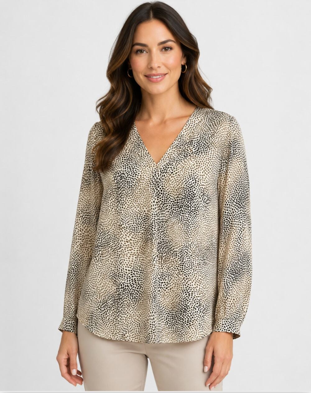 BEACON APPAREL Womens Leopard Print Top Medium Tan Long Sleeve NWOT